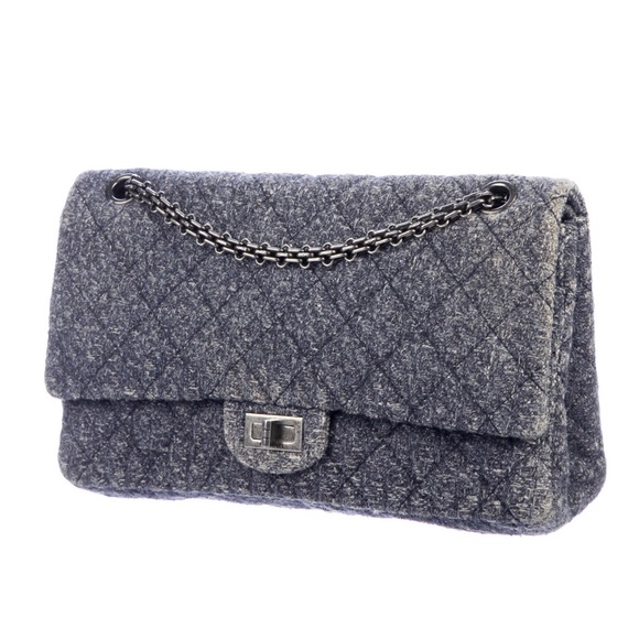 Chanel Black Reissue 2.55 Classic Double Flap Bag 226 Denim Blue Tweed - Picture 5 of 10